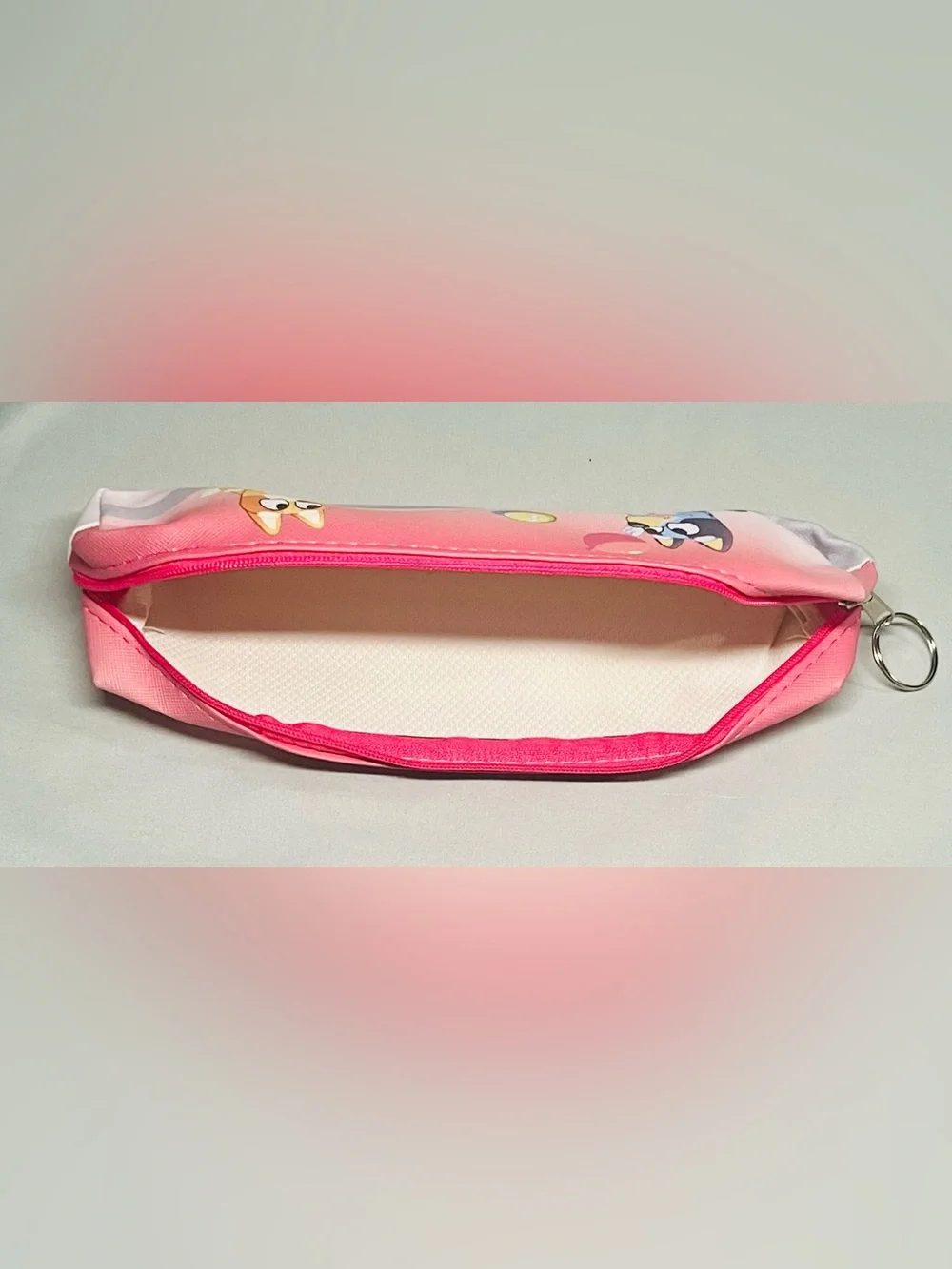 Pink Gradient Pencil Case with Cartoon - Bluey Style